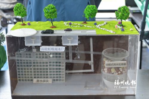 福州城大學(xué)生展示科技創(chuàng)新作品 路面雨水收集凈化儲存發(fā)電